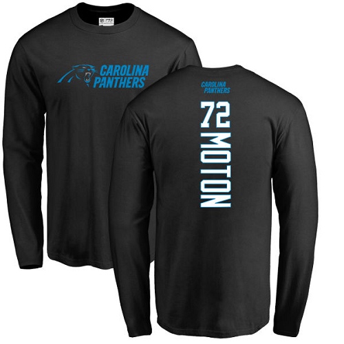 Carolina Panthers Men Black Taylor Moton Backer NFL Football #72 Long Sleeve T Shirt